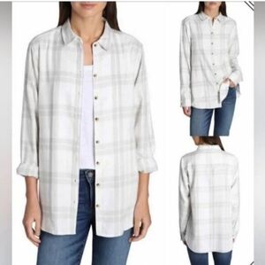 Jachs Girlfriend White Plaid Flannel Shirt | Button-Up | Size M | NWT